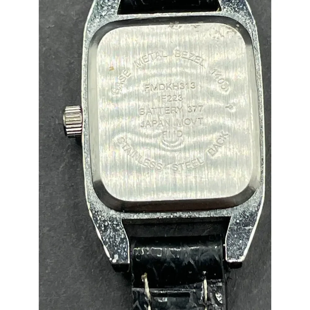 Vintage Diamond FMDKH313 Tank Watch Silver Tone Black Leather Band Japan Movt